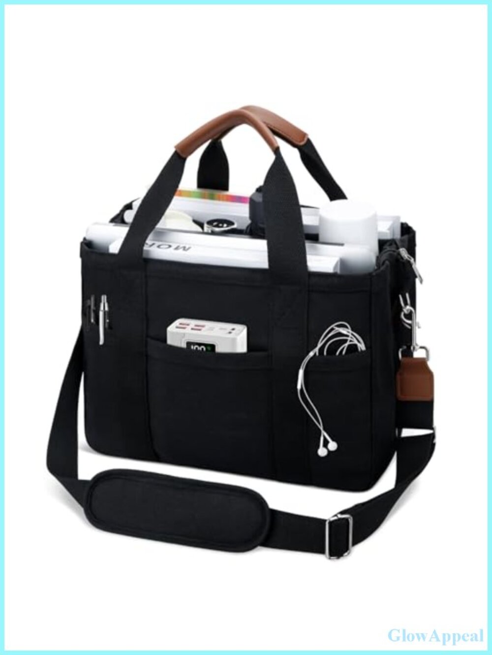 Canvas Tote Bag for Women with Zipper and Compartments, Large Messenger Purse